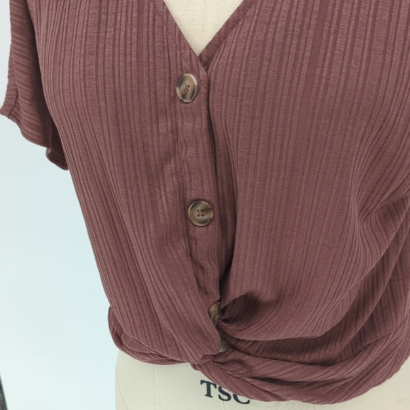 Emerette Button Knot Jersey Knit Shirt Brown S hipster basic casual minimalist - Picture 3 of 6